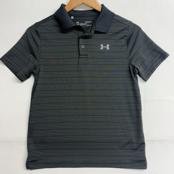 Under Armour Other - Under Armour Youth Large HeatGear Polo Shirt Black Gray Striped Boys YLG